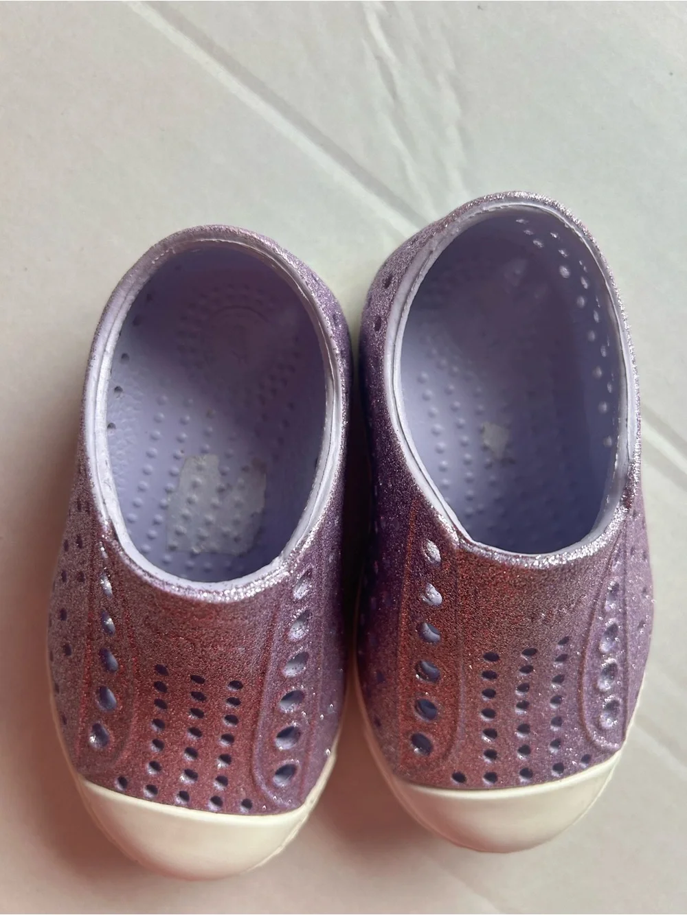Native Kids Glitter Water Shoes in Purple with White Toe